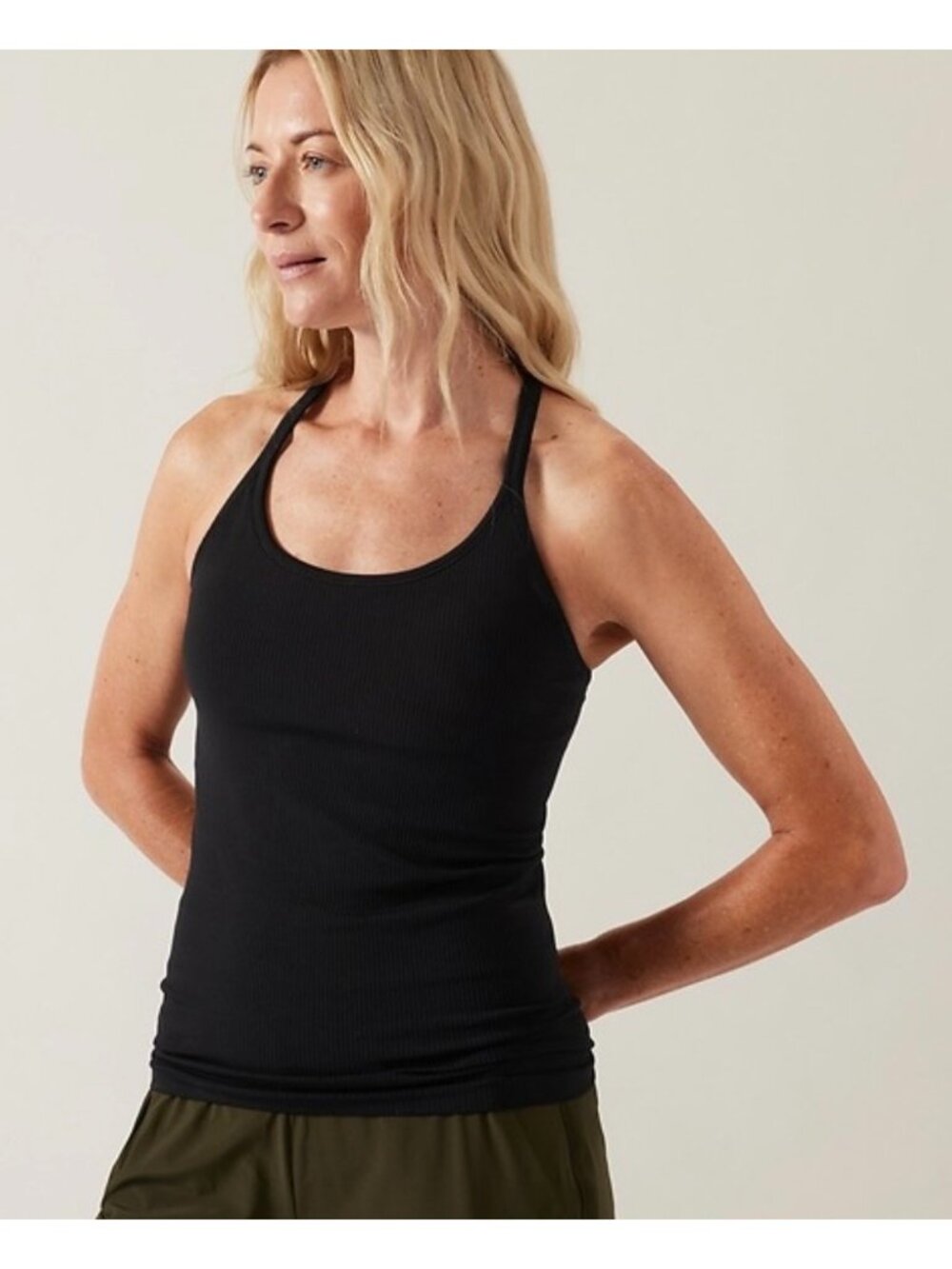 ATHLETA Solid Black Renew Ribbed Built-In Bra Athletic Tank Top Size Small A-C